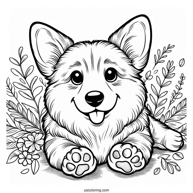 Corgi Coloring Page Lying On Its Back With Paws Up