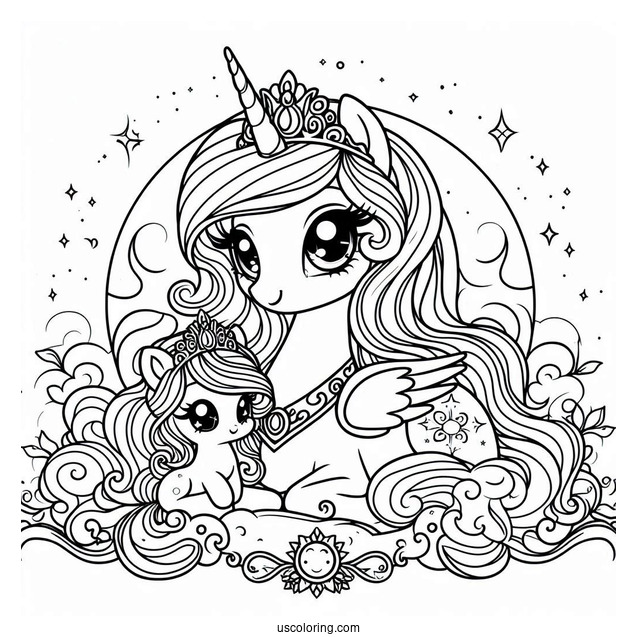 Princess Celestia Coloring Page With Baby Princess Luna