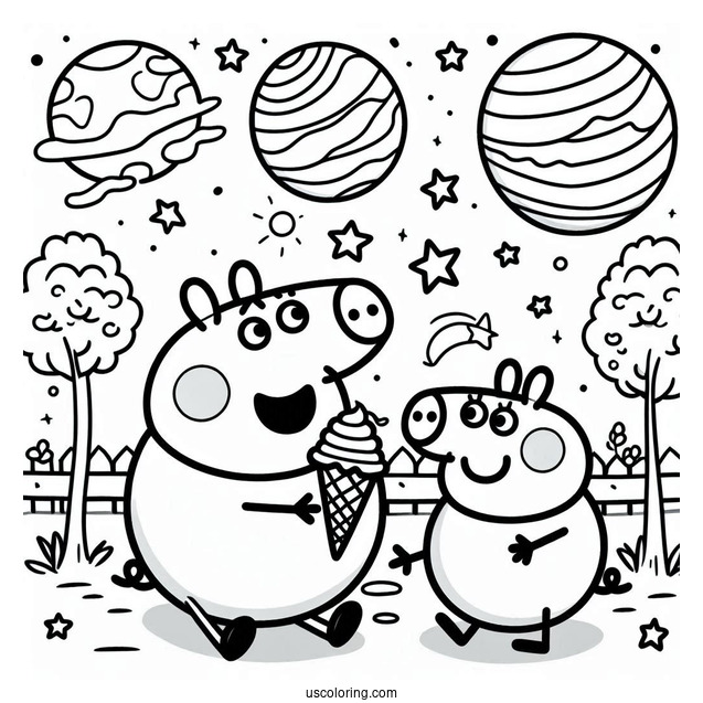 Peppa Pig And George Eating Ice Cream To Color