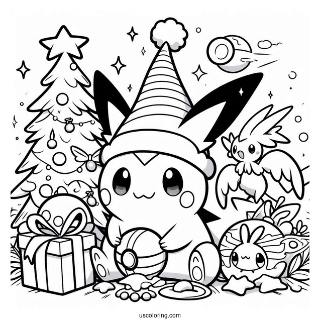 Pokemon Christmas Coloring Page V Card