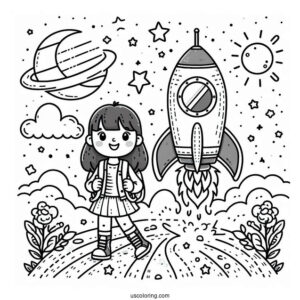 Kids Coloring Page Of a Rocket Launching