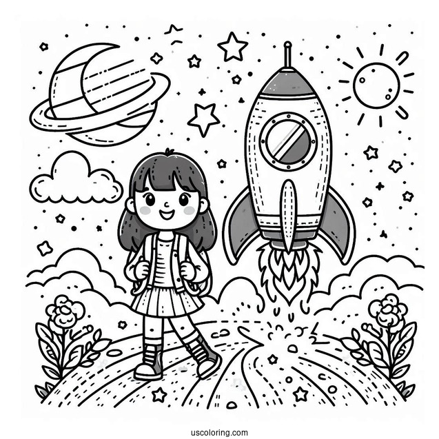 Kids Coloring Page Of a Rocket Launching