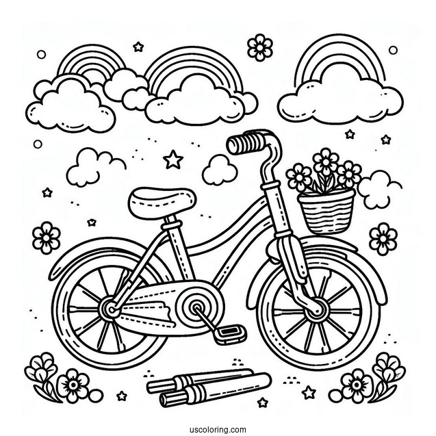 Simple Kids Bicycle Coloring Page With Training Wheels