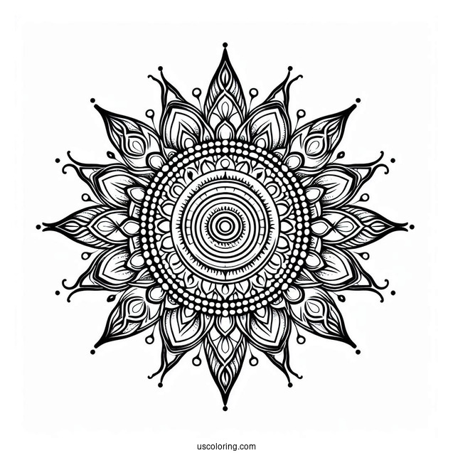 Sun Mandala With Normal Sun Coloring Page