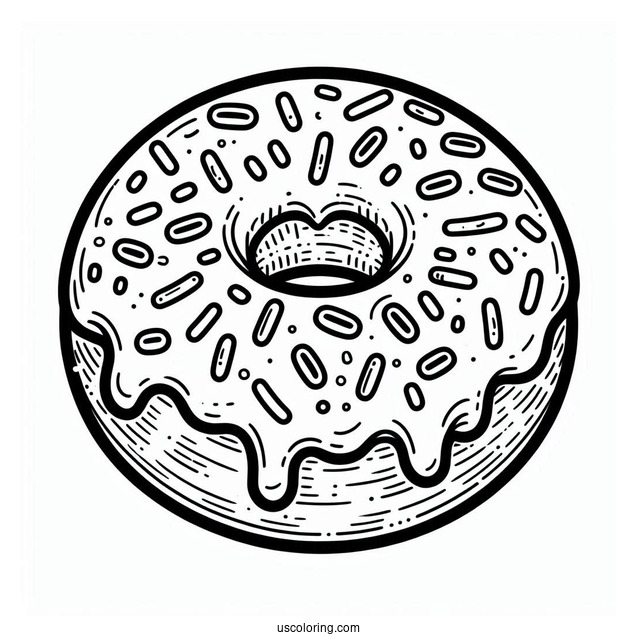 Easy Donut Coloring Page With Frosting And Sprinkles