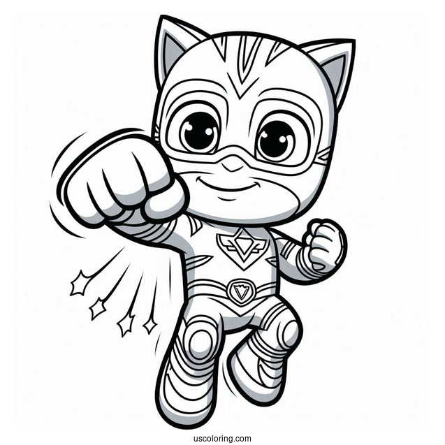 PJ Masks Coloring Page Of Catboy Fist Bump While Jumping