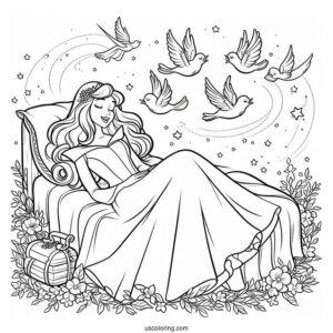 Sleeping Beauty Coloring Page Of Aurora Singing To The Birds