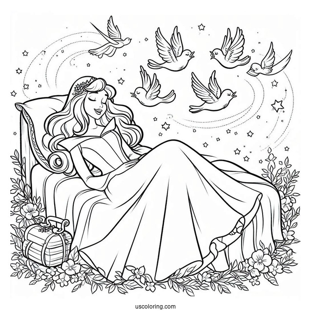 Sleeping Beauty Coloring Page Of Aurora Singing To The Birds