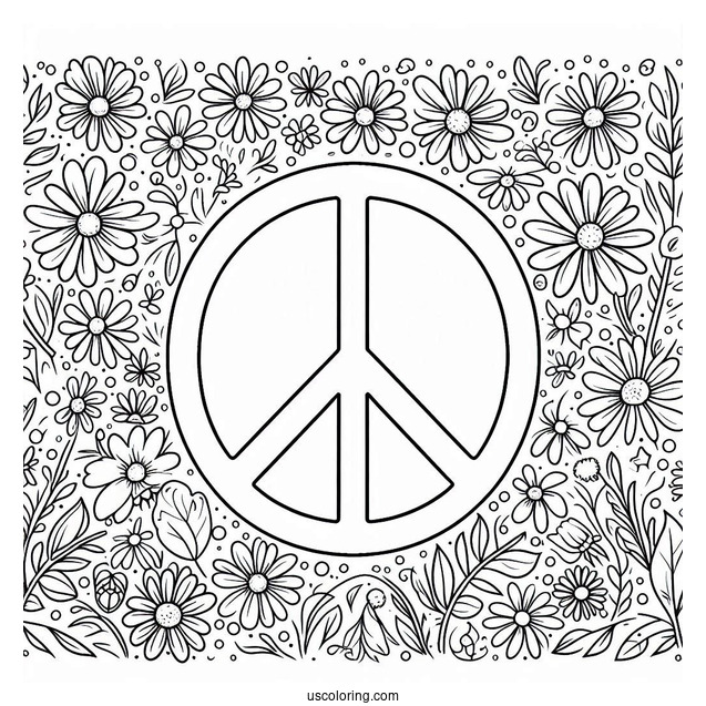 Peace Coloring Page Of Sign On A Flower Field Made Of Daisies