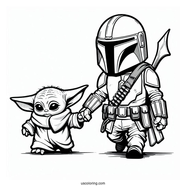 Mandalorian Walking With Baby Yoda