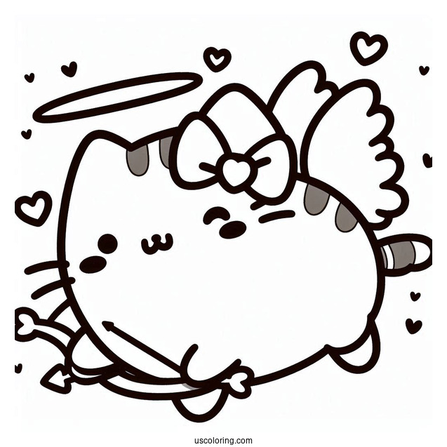 Pusheen Cupid With Bow And Love Hearts To Color