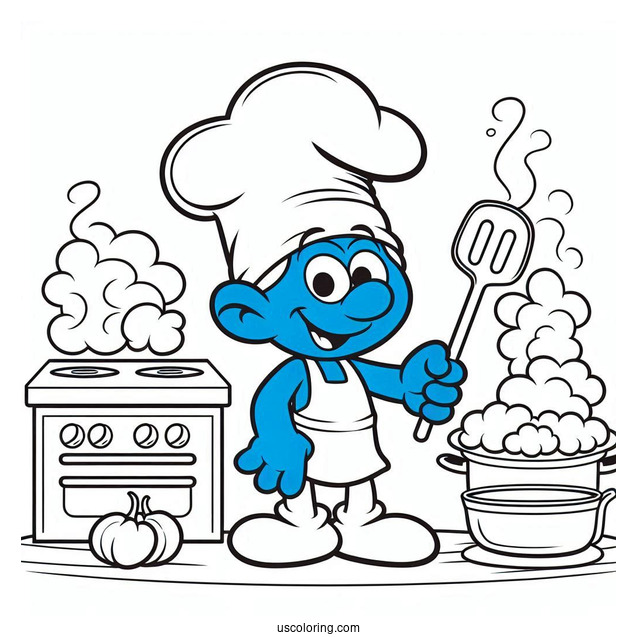 Coloring Page Of Chef Smurf Cooking