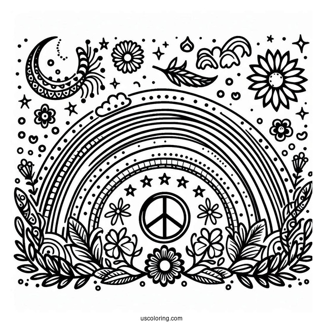 Hippy Themed Rainbow Coloring Sheet