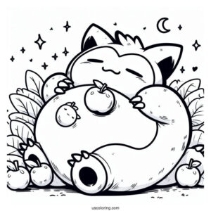 Snorlax Coloring Page Sleeping With Apples On Stomach