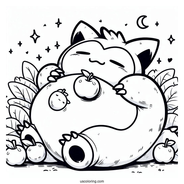 Snorlax Coloring Page Sleeping With Apples On Stomach