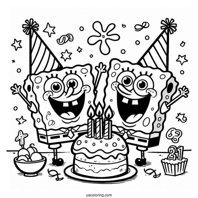 Coloring Page Of SpongeBob And Patrik Celebrating