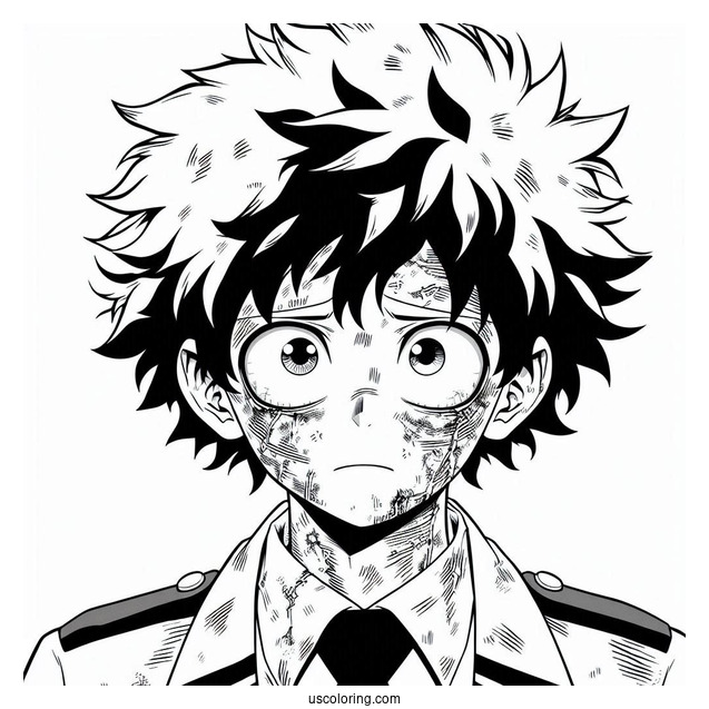 Close Up Of Injured Deku Coloring Page
