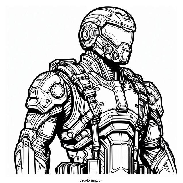 Futuristic Soldier Coloring Page Outline