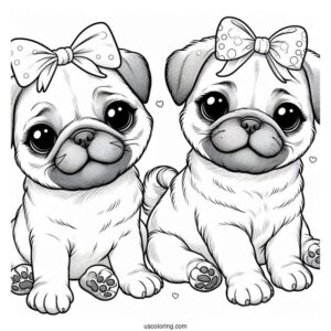 Two Cute Pug Puppies To Color