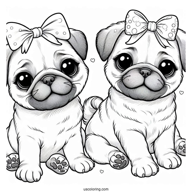 Two Cute Pug Puppies To Color