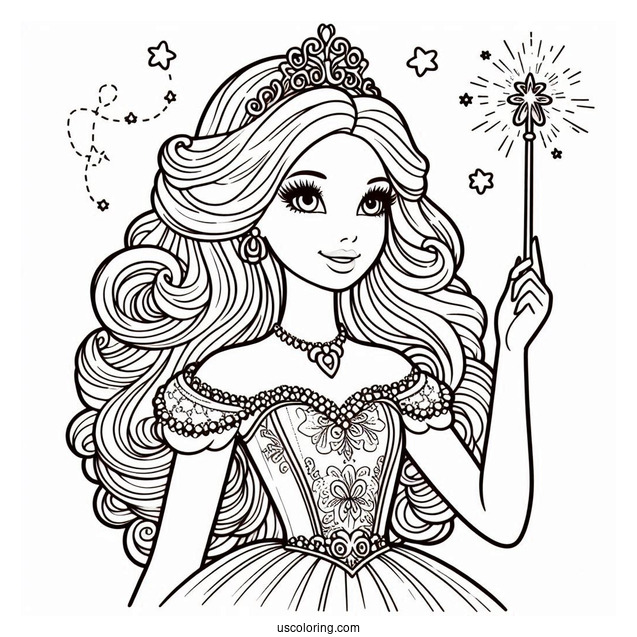 Barbie Princess Holding Wand To Color