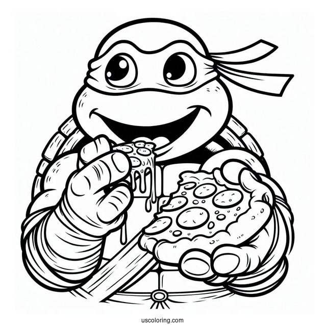 Ninja Turtles Coloring Page Of Michelangelo Eating Pizza