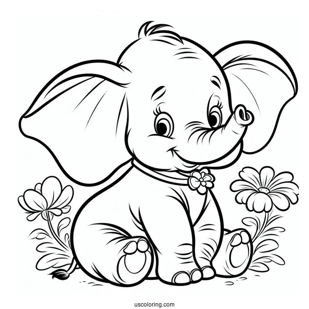 Easy Coloring Page Of Dumbo The Elephant