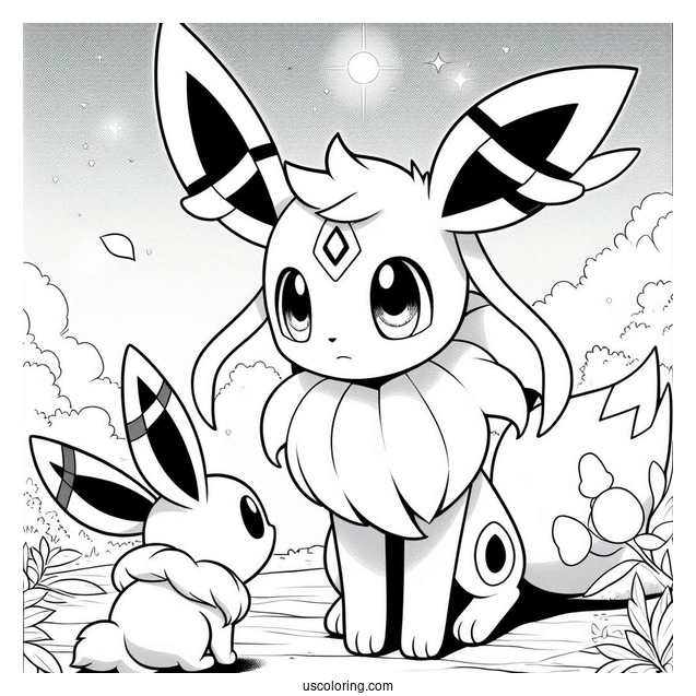 Sylveon Coloring Page Of Umbreon Looking At Eevee Pokemon Poster
