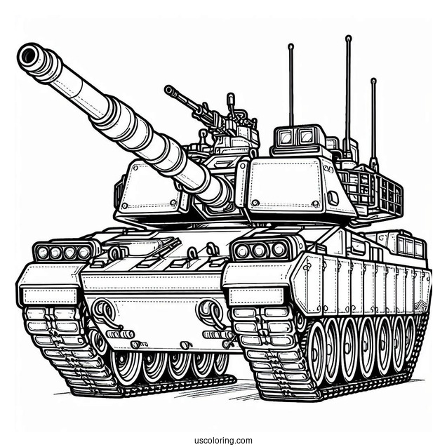 Coloring Page of Military Tank on Standby