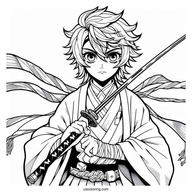 Detailed Tanjiro Coloring Page With Sword