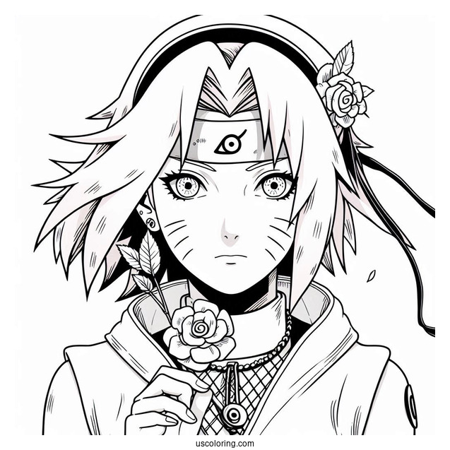 Naruto Coloring Page of Adult Sakura Haruno Using Strength