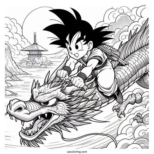 Manga Coloring Page Of Dragon Ball Z Goku Riding Dragon