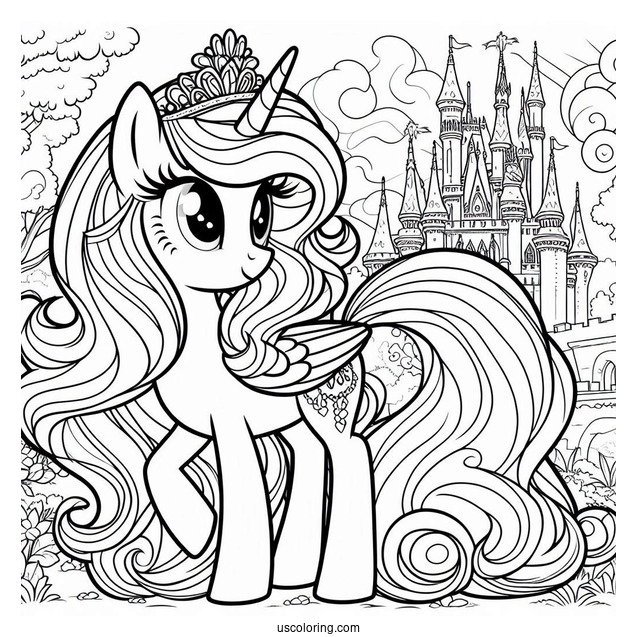 Coloring Page of Princess Cadence in Front of Castle