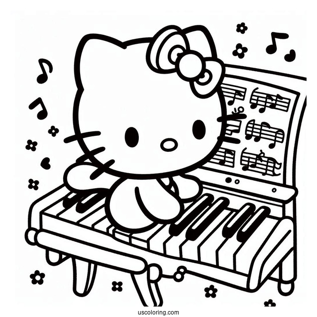 Sanrio Coloring Pages Of Hello Kitty Playing Piano For My Melody