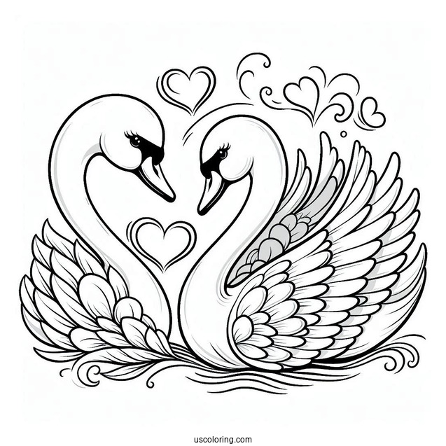 Swan Coloring Page Forming Heart With Their Heads
