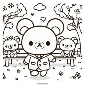 Rilakkuma Coloring Page At The Park With Korilakkuma, Kiiroitori, And Chairoikoguma