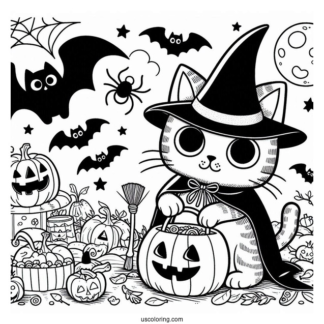 Halloween Themed Pete The Cat Coloring Page