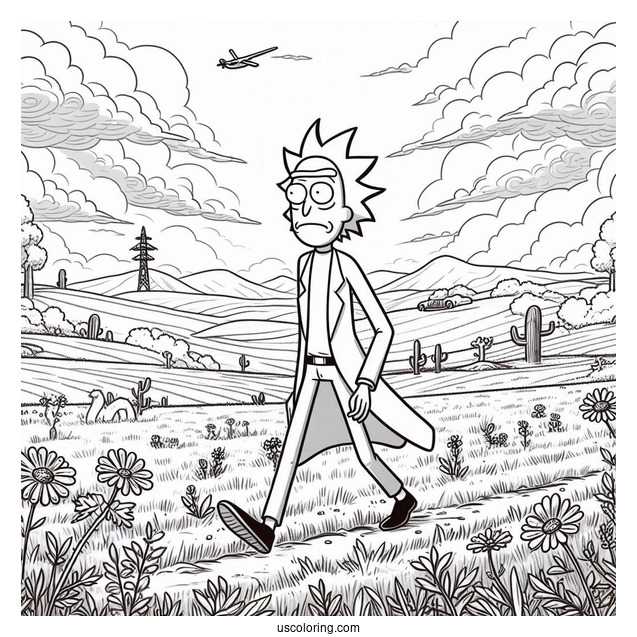 Rick Walking In Field Coloring Sheet