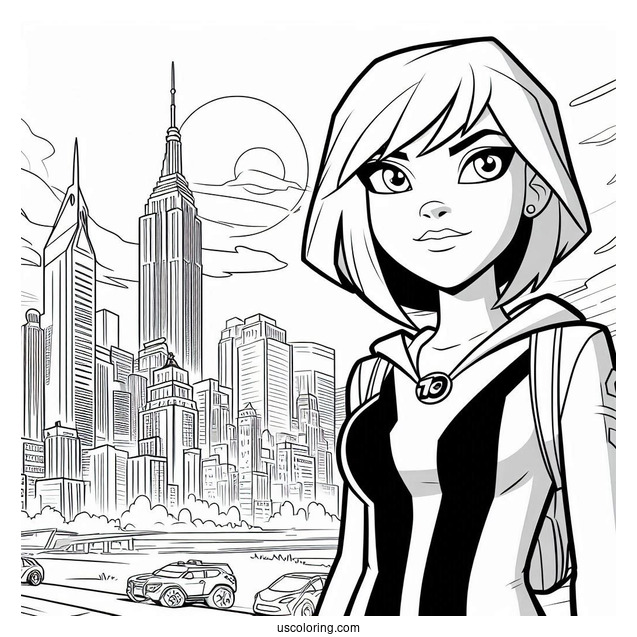 Ben 10 Coloring Page Of Adult Gwen Tennyson In The City