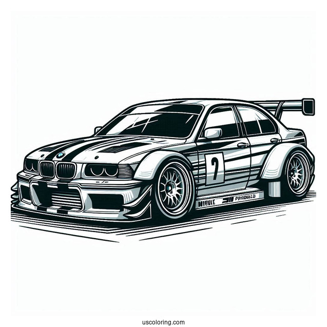 BMW Race Car With Big Spoiler To Color