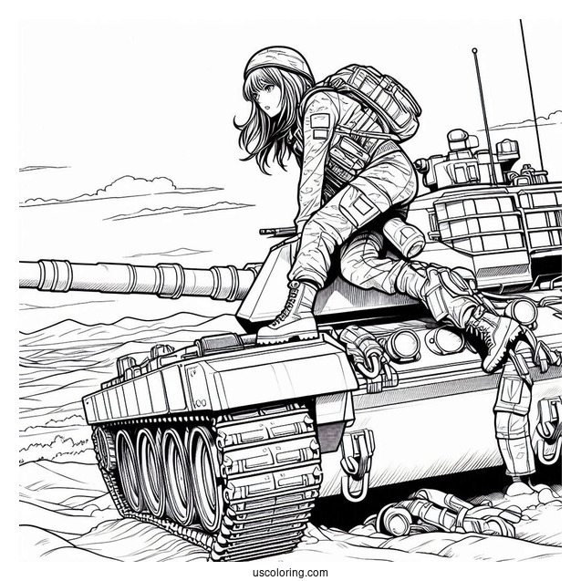 Soldier Coloring Page Climbing Out Of Military Battle Tank