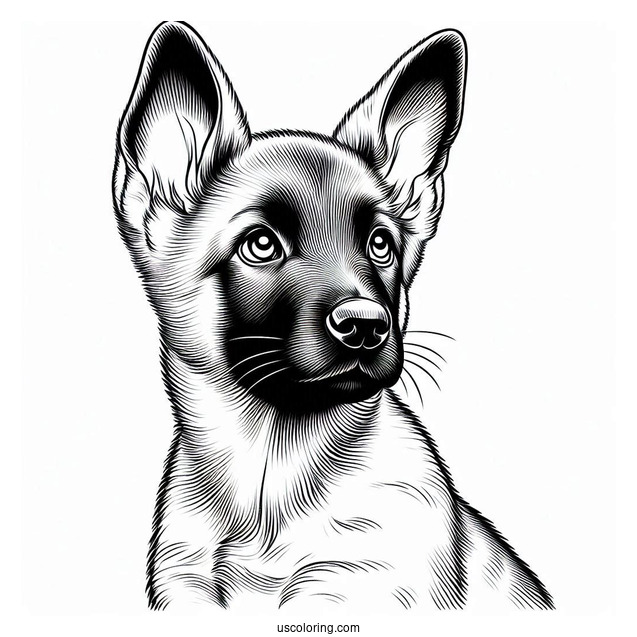 Belgian Malinois Puppy With Perked Ear Coloring Page