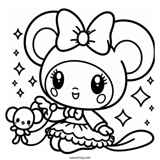 My Melody Coloring Page With Mouse Puppet