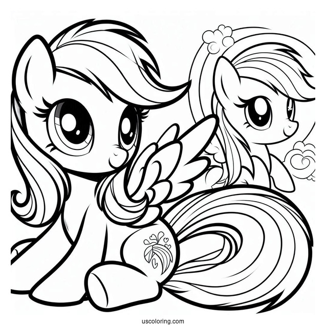 Scootaloo Sitting On Rainbow Dash Coloring Page
