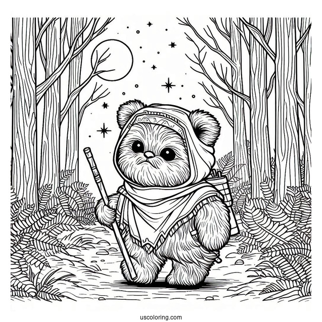 Ewok In The Forest Coloring Page