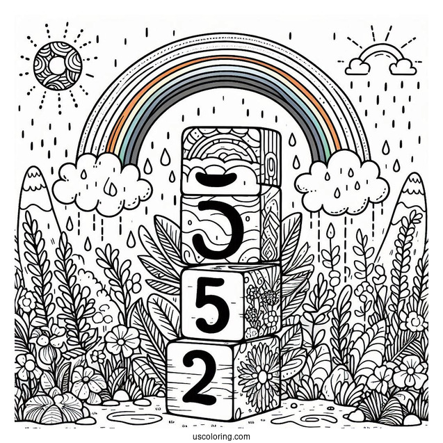 Numberblocks Coloring Page 1 to 5 In Nature With Rainbow
