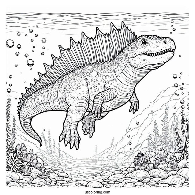 Spinosaurus Coloring Page Swimming Underwater