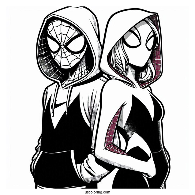 Miles Morales And Spider-Gwen Coloring Page Wearing Nikes