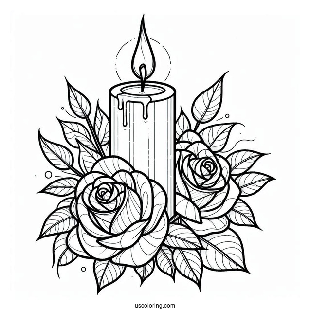 Candle With Two Roses Stained Glass Coloring Page