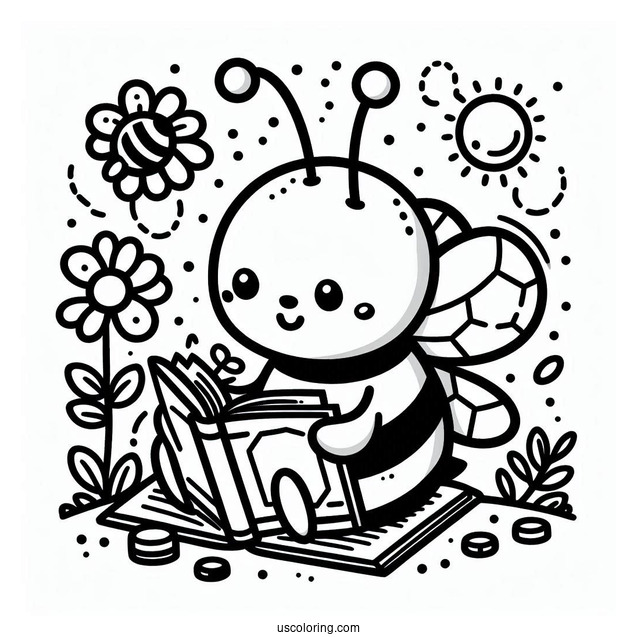 Busy Bee Coloring Page Reading A Book